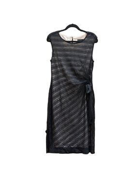 Connected Apparel Black Sleeveless Lace Midi Dress with Cinched SideTies, Size L